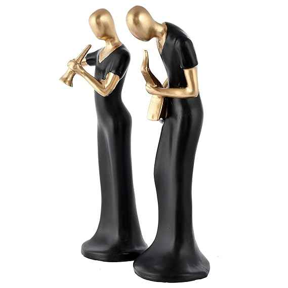 Modern Jazz Musician Figurines Set - Black & Gold Abstract Sculptures for Artistic Home & Office Décor