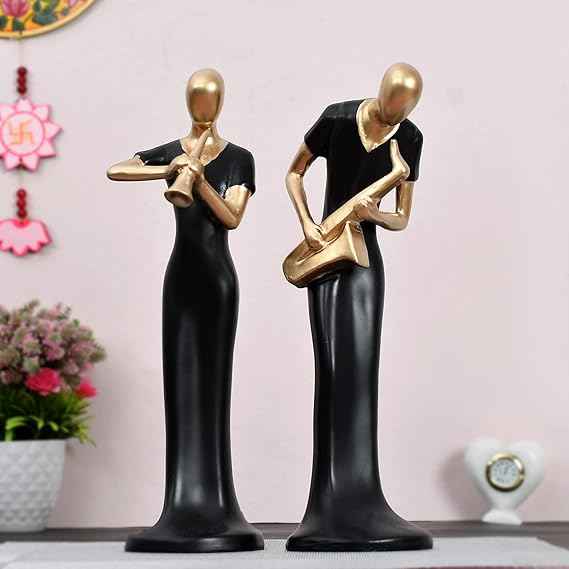 Modern Jazz Musician Figurines Set - Black & Gold Abstract Sculptures for Artistic Home & Office Décor