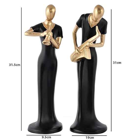 Modern Jazz Musician Figurines Set - Black & Gold Abstract Sculptures for Artistic Home & Office Décor