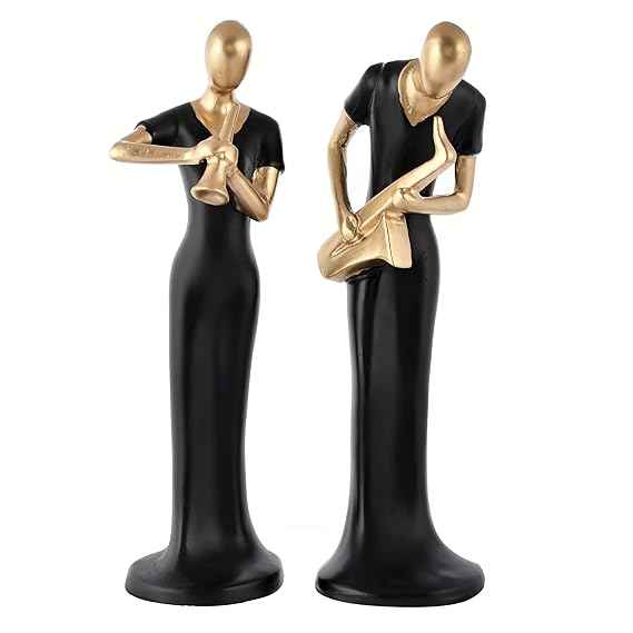 Modern Jazz Musician Figurines Set - Black & Gold Abstract Sculptures for Artistic Home & Office Décor