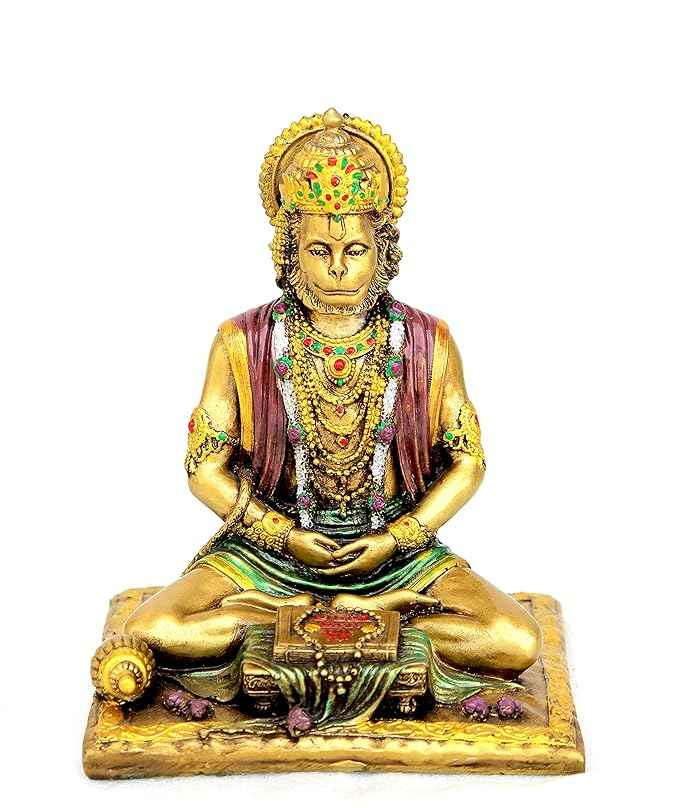 Premium Meditating Hanuman Idol in Antique Gold Finish for Spiritual Home Décor and Gifting