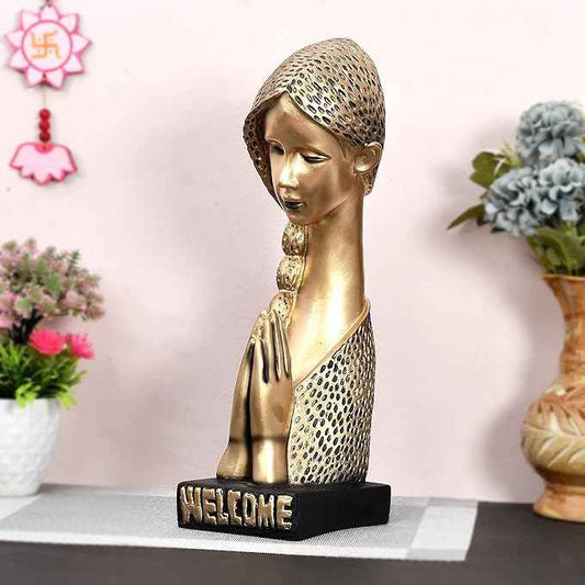 Elegant Golden Lady Welcome Statue for Stunning Home Décor and Entrance Display