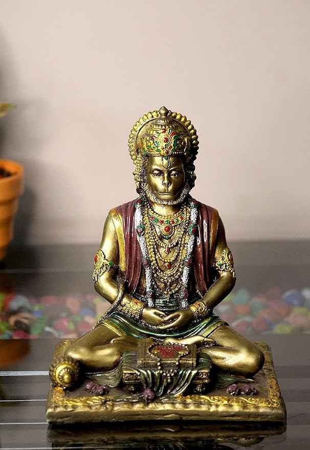 Premium Meditating Hanuman Idol in Antique Gold Finish for Spiritual Home Décor and Gifting