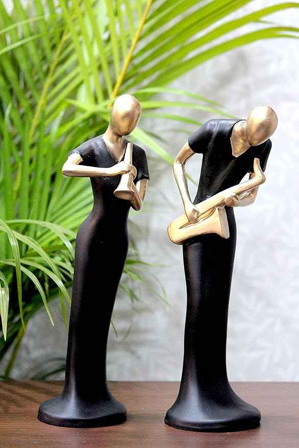 Modern Jazz Musician Figurines Set - Black & Gold Abstract Sculptures for Artistic Home & Office Décor