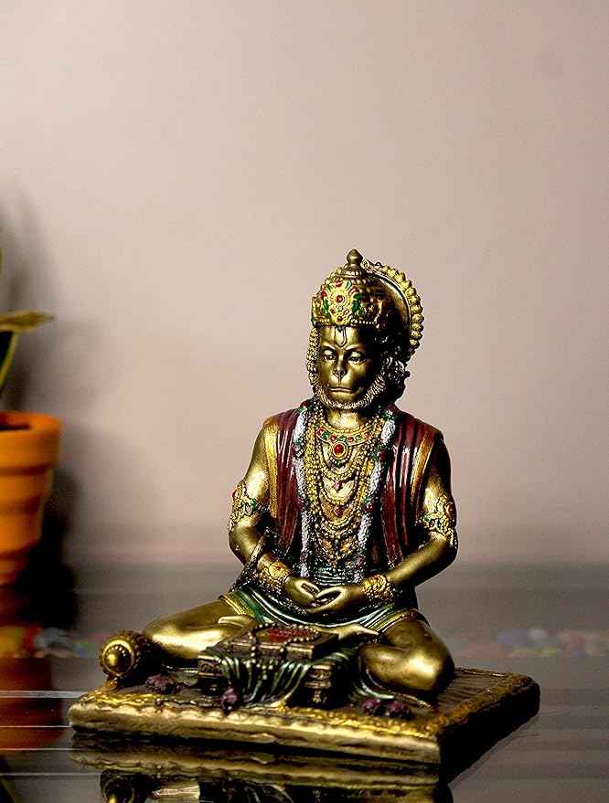 Premium Meditating Hanuman Idol in Antique Gold Finish for Spiritual Home Décor and Gifting