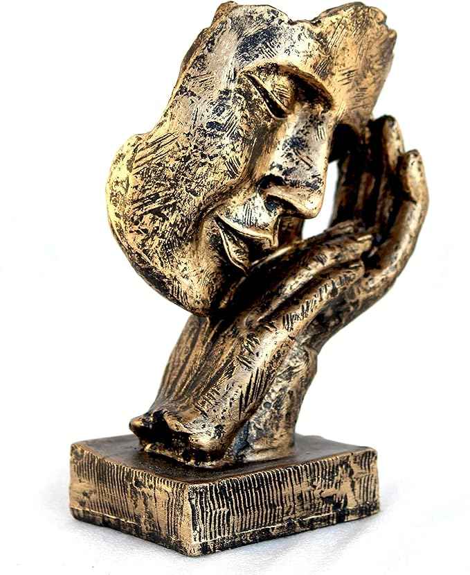 Bit Nite artistic tabletop face sculpture in bronze finish, featuring a thoughtful expression, abstract design, and textured surface.