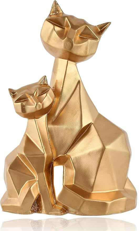 Golden Cat Figurine from SwaSha, a modern geometric cat statue for living room decor