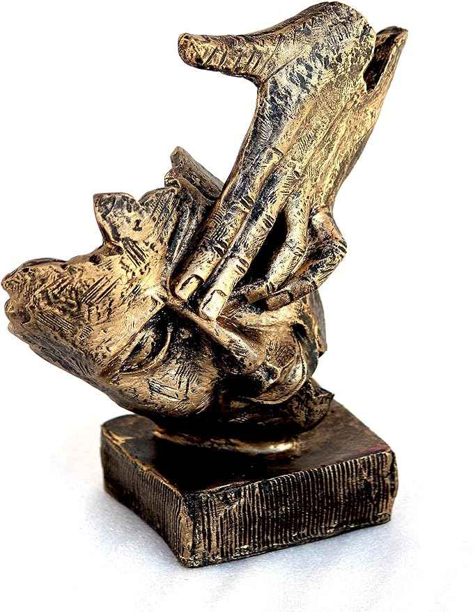 Bit Nite modern art resin showpiece, bronze abstract sculpted hands on square base, ideal home decor